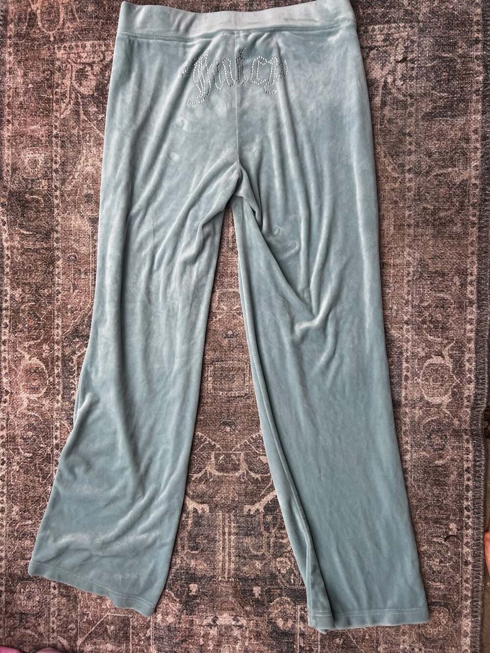 Juicy Couture Women's Velour Straight Leg Track Pants with Rhinestone Logo